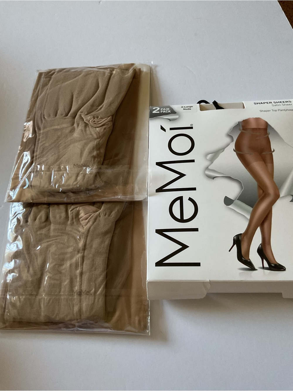 MEMOI 2 PAIR PACK SHAPER SHEERS PANTYHOSE 18 DENIER NUDE X-LARGE NWT